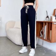 黑色棉绸休闲裤夏季韩版人造棉宽松薄款长裤哈伦萝卜裤子女2024年