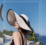 夏天沙滩草帽子女，韩版潮海边大帽檐防晒遮阳太阳，度假百搭大沿凉帽