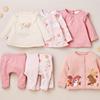 英国next童装婴儿女宝宝春粉色，花朵纯棉长袖t袖上衣娃娃衫3件