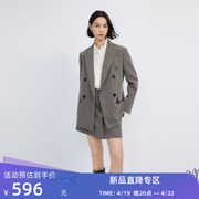 lily2024春女装都市通勤款商务职业，复古双排扣休闲西装外套女