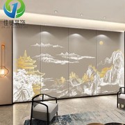 新中式简约硬包背景墙，软包刺绣硬包酒店客厅，沙发电视床头背景墙