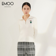 EMOO杨门女装秋冬季修身拉链翻领羊毛针织衫毛衣打底上衣