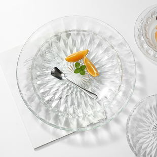水晶玻璃水果盘圆形茶盘点心碟小吃，盘沙拉盘，ktv酒吧盘高档盘