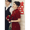 旗袍敬酒服红色新娘，2023结婚回门便装，小个子订婚礼服裙中长款