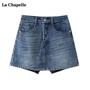 拉夏贝尔lachapelle夏季显瘦高腰牛仔半身裙女a字短裤裙子