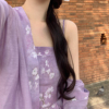麓津自制《烟紫玉兰》新中式紫色套装春夏季国风吊带开衫连衣裙女