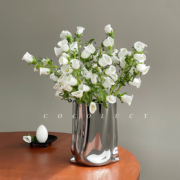 创意轻奢风银色陶瓷褶皱小花瓶高级感摆件客厅餐桌插花高档装饰品