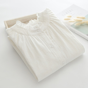 森女系法式甜美蕾丝立领，白色长袖衬衫，女春秋小众设计肌理感衬衣