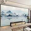 新中式抽象意境山水电视背景墙，壁纸水墨客厅，沙发墙布酒店无缝壁画