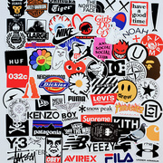 70张潮牌logo贴纸创意潮流，涂鸦手机壳，电脑装饰素材手账拼贴防水图