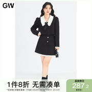 GW大码法式撞色拼接两件套2024春季微胖mm收腰显瘦时尚套装女