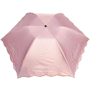 台湾彩虹屋太阳伞防紫外线女神，晴雨两用黑胶，防晒三折叠绣花遮阳伞