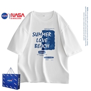NASA纯棉短袖t恤男款夏季半袖潮牌宽松上衣服男生美式冰丝体恤白T