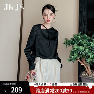JKJS缎面衬衫短款唐装女中国风秋装汉服改良旗袍盘扣新中式上衣