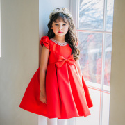 儿童礼服裙公主裙女童，钢琴演奏演出服，花童小主持人晚礼服红色高端