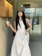 法式白色背心裙无袖气质连衣裙女2024夏季设计感长裙收腰显瘦裙子