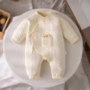 刚出生婴儿秋冬夹棉连体衣，新生儿衣服宝宝无骨和尚服护肚哈衣春装
