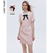 莱茵福莱尔法式设计感短袖，连衣裙2024春夏娃娃领收腰裙子小众