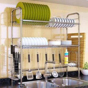 304不锈钢水槽碗碟架置物架置物架架筷筒双层厨房收纳架带挂钩