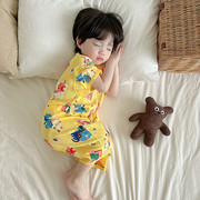儿童短袖睡袋夏季薄款婴儿连体分腿睡衣宝宝纯棉护肚空调房防踢被
