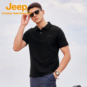 jeep吉普户外男士，polo衫夏季亲肤透气黑色，短袖休闲运动t恤