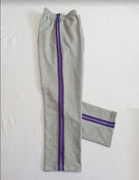 秋冬季款中小学生男女浅灰色两条紫色杠纯棉，校服裤宽松版运动长裤