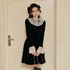 越南小众品牌lasomi2023年冬季黑色丝绒，蕾丝边复古套装裙