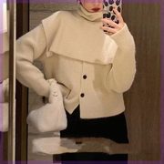 韩国东大门2023秋冬女装时尚斗篷披肩设计纯色针织开衫上衣