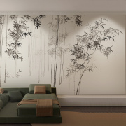 新中式仙鹤中国风竹子壁纸客厅墙纸卧室无纺布壁画电视背景墙壁纸