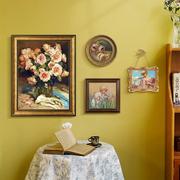 客厅装饰画复古餐厅挂画法式背景墙壁画花卉美式卧室墙画高级感
