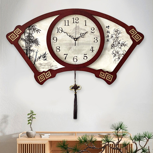 新中式挂钟客厅中国风，简约扇形创意大气时钟，壁钟家用静音时尚钟表