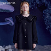 vjcolivia2023秋冬黑色羊毛大衣，海军领烫钻名媛短款外套女装