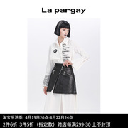 lapargay纳帕佳2023女装，黑白色上衣，欧美时尚长袖字母长款衬衫