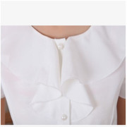 2023夏季韩版荷叶花边，白色衬衫女短袖，职业装修身显瘦打底雪纺衬衣