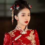 新娘红色结婚敬酒服发饰，新中式旗袍2024秀禾服头饰，女简单大气