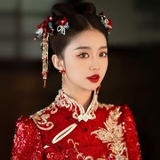 新娘红色结婚敬酒服发饰，新中式旗袍2024秀禾服头饰女简单大气