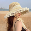 夏季度假ins蕾丝系带草帽韩系拍照少女出游防晒遮阳草编渔夫帽子