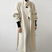 韩版立领高端长毛双面羊绒，大衣女宽松中长款羊，毛呢外套秋冬季