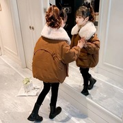 2023女童加绒外套洋气冬装韩版保暖棉袄宝宝娃娃领羽绒棉服
