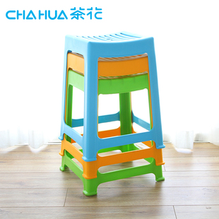 茶花凳子塑料高凳加厚家用客厅餐桌成人凳时尚条纹防滑板凳餐凳