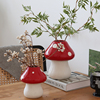 WULIHOME 节庆红色蘑菇陶瓷花瓶节庆圣诞节日氛围店铺装饰摆件
