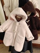 儿童羊羔毛外套(毛外套，)韩系冬季男女童，加厚保暖中长款大衣加绒连帽毛毛衣