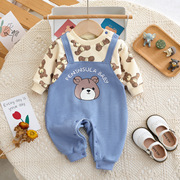婴儿衣服加厚秋冬婴儿连体衣小熊，背带新生儿衣服婴儿服装宝宝衣服