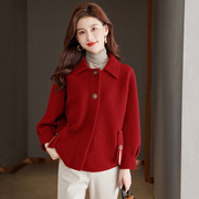 红色外套秋冬女装2023短款小个子加厚小香风洋气时尚上衣