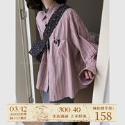 jmwomen中长款条纹长袖休闲衬衫，女春季叠穿衬衣，日系宽松显瘦上衣