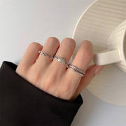做旧爱心链条三件套戒指女夏时尚个性设计感指环简约冷淡风食指戒
