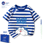 NASA机器猫男童短袖t恤夏季薄纯棉女童2024男孩衣服儿童夏装
