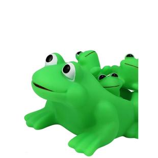 宝宝洗澡戏水玩具搪胶一捏就响绿色青蛙子母装网袋bb响捏捏叫玩具
