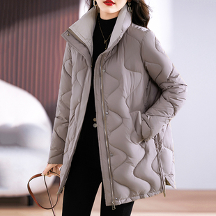 冬季羽绒棉服女中长款立领，2023韩版宽松中年妈妈简约棉衣外套