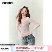 OCRC Official 纯欲辣妹蕾丝面料针织衫镂空修身显瘦长袖上衣